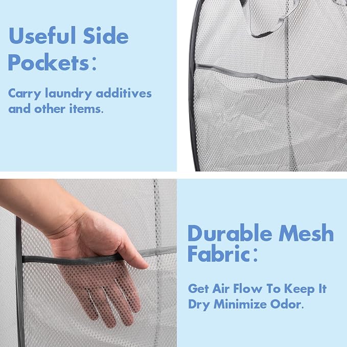 Pop Up Hamper, Foldable Mesh Laundry Basket - Image 4
