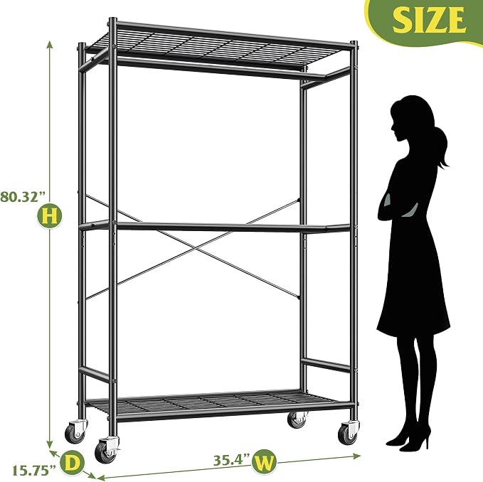 Raybee 80.32" H Clothes Rack, Rolling Clothing Racks - Image 7