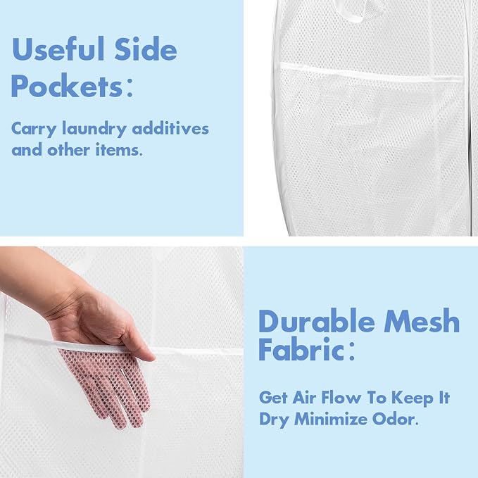 DUCOO Pop Up Hamper, Foldable Mesh Laundry Basket - Image 4