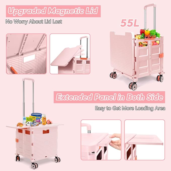FELICON SELORSS Folding Utility Cart Rolling Crate Tote Basket Box Storage - Image 3
