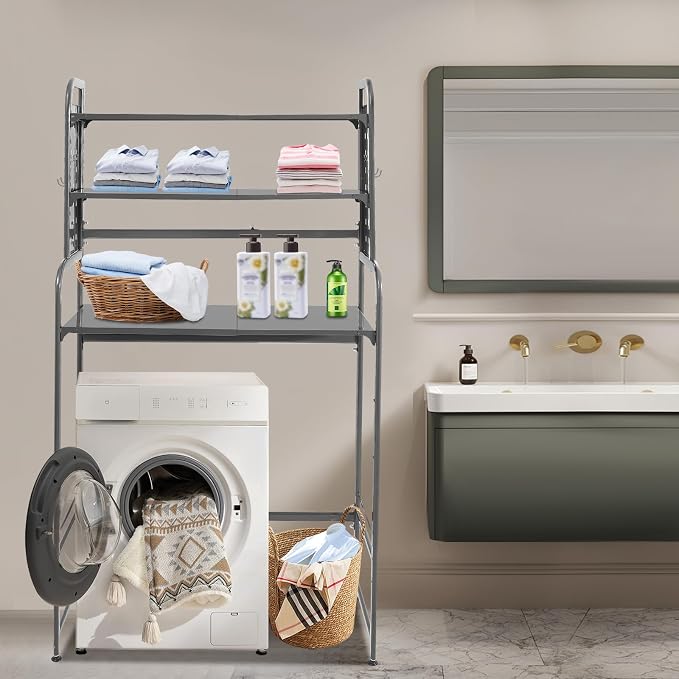 3-Tier Expandable Over Toilet Washing Machine Dryer Storage Utility Rack - Image 2