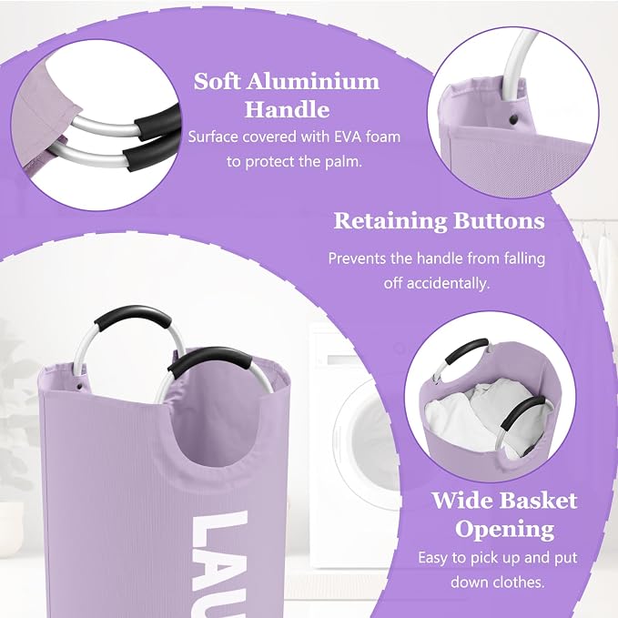 2Pcs 95L Purple + Pink Laundry Basket, Folding Laundry Hampers - Image 6