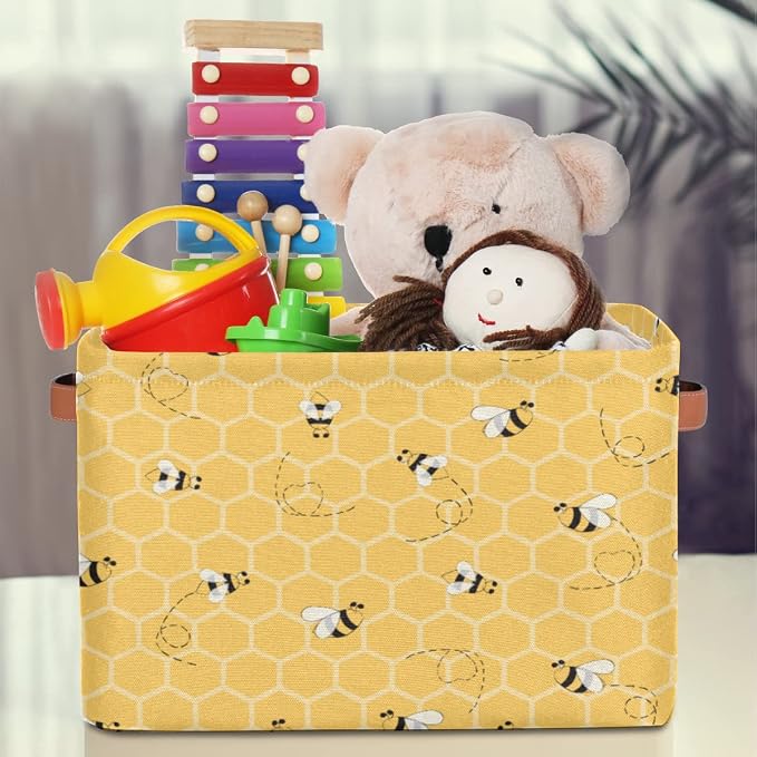 Honeycomb Bee Storage Basket Collapsible Storage Bin Large Fabric Storage Boxes - Image 4