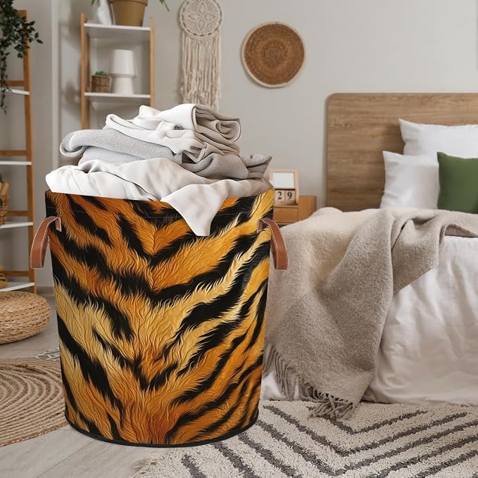 Tiger Print Laundry Hamper Waterproof Collapsible Basket - Image 8