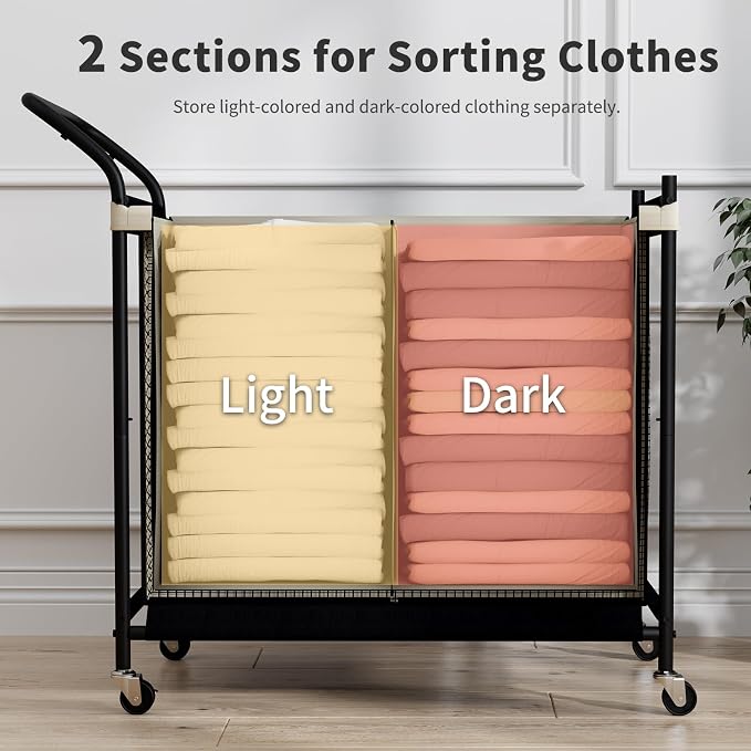 Laundry Hamper with Wheels, Laundry Basket with Removable and Washable Liner Bag - Image 3