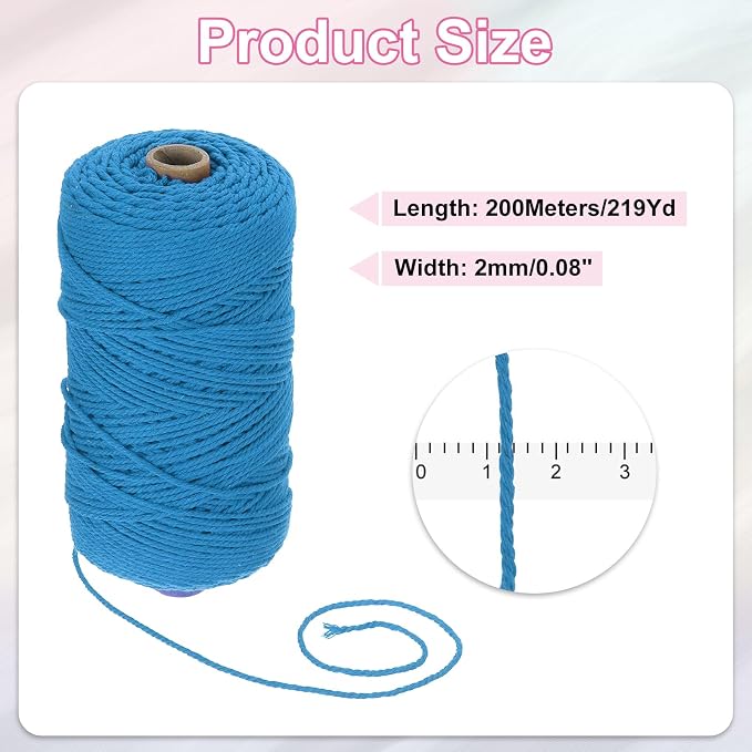 HARFINGTON Natural Macrame Cord 2mm x 220 Yards 3 Strand Twisted Cotton Macrame - Image 2