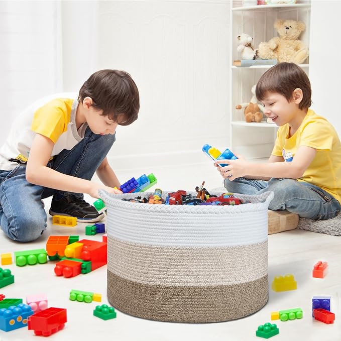 COMSE Extra Large Blanket Basket, Woven Laundry Basket, 21.7”x 13.8”, Nursery - Image 9