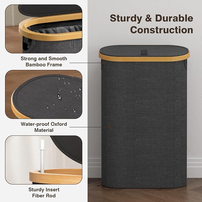 Slim Laundry Hamper with Lid, 60L Small Laundry Basket with Handles&Removable - Image 6