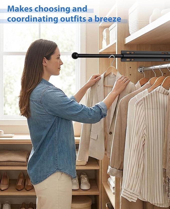 Valet Rod for Closet Pull Out, Adjustable Retractable Slide Out Valet Rod - Image 7