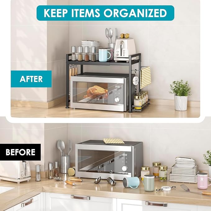 DOLALIKE Microwave Oven Rack, Expandable Microwave Stand Countertop Kitchen - Image 2