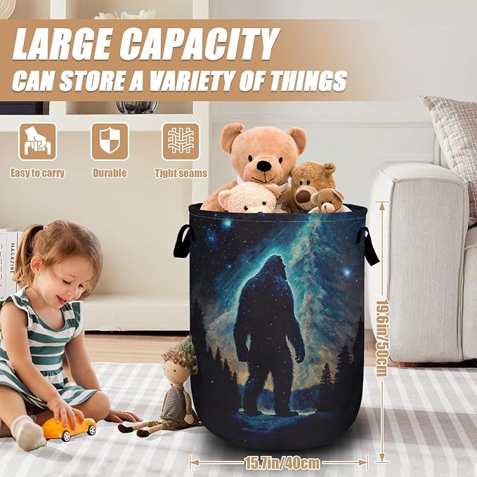 Bigfoot Mountains Laundry Basket, Foldable Waterproof Laundry Hamper Tote Bag - Image 2