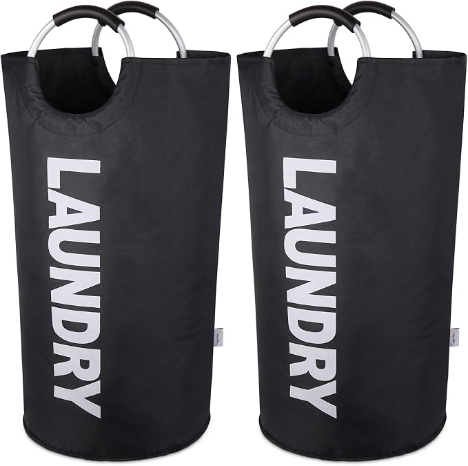 Laundry Basket 2 Pack Collapsible, Freestanding Clothes Hamper Bag by SweetMemoLiving