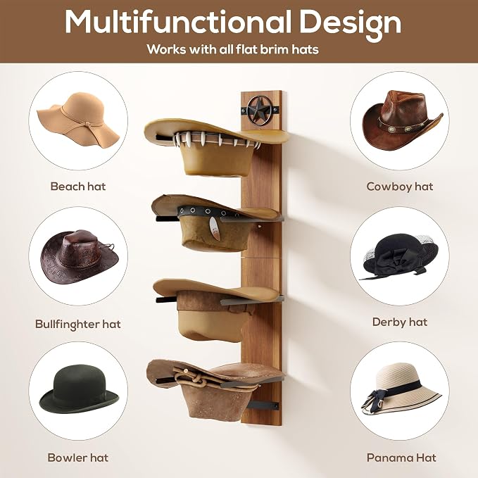 Hat Holder Rustic Wood Star Design – 2-Piece Organizer - Image 2