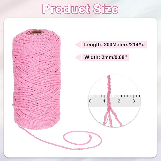 HARFINGTON Natural Macrame Cord 2mm x 220 Yards 3 Strand Twisted Cotton Macrame - Image 2