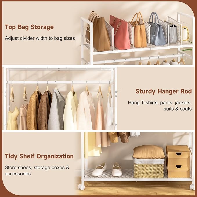 Portable Clothes Rack with Adjustable Shelf Divider, Freestanding Closet - Image 4