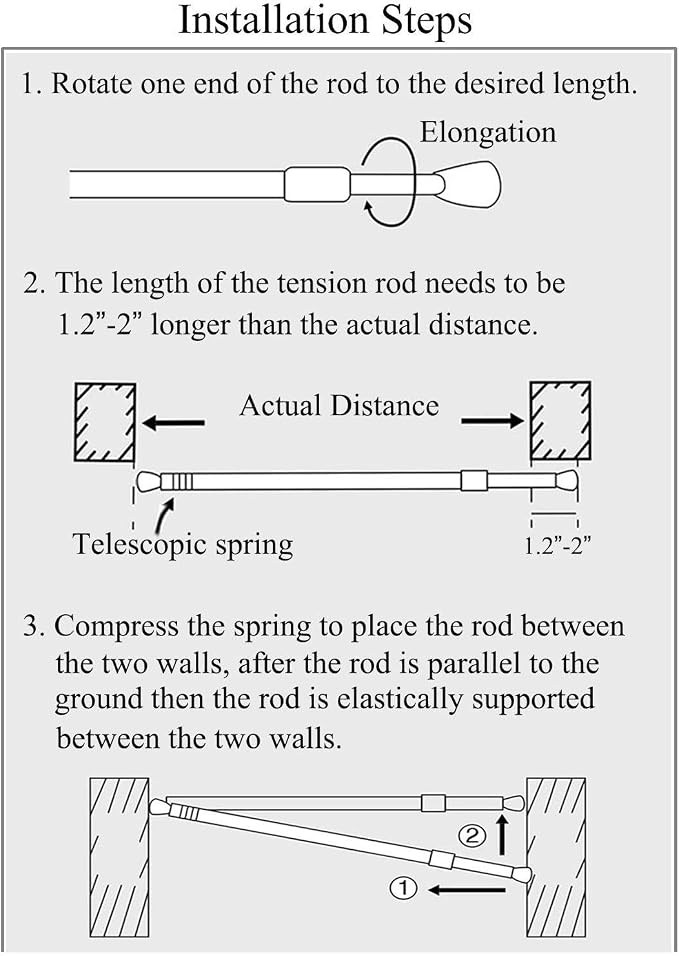 2 Pack Short Small Spliced Tension Rods 30"-42" Spring Adjustable, No Drilling - Image 4