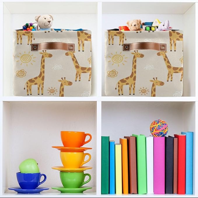 CHIFIGNO Storage Baskets Cartoon Giraffes Laundry Baskets Collapsible Organizer - Image 6