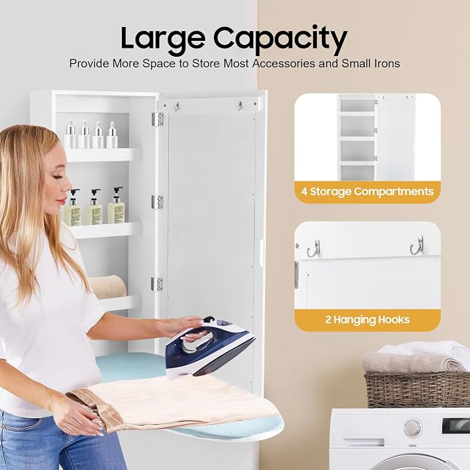 Wall Mount Ironing Board Cabinet, Built-in Swivel Ironing Board Foldable - Image 6