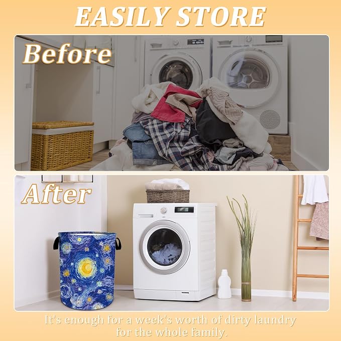 Starry Night Laundry Basket, Foldable Waterproof Oxford Cloth Laundry Hamper - Image 3