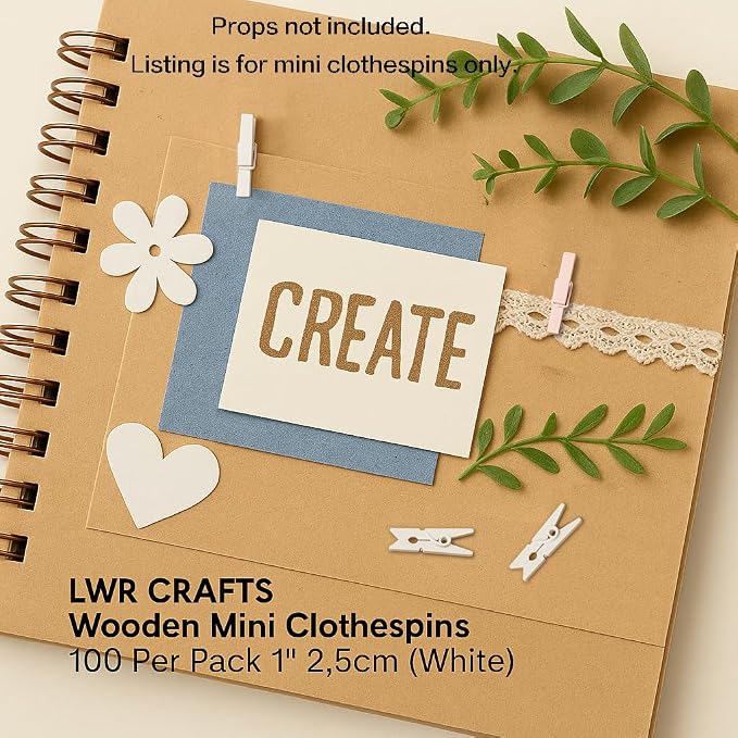 LWR CRAFTS Wooden Mini Clothespins 100 Per Pack 1" 2.5cm - Image 8