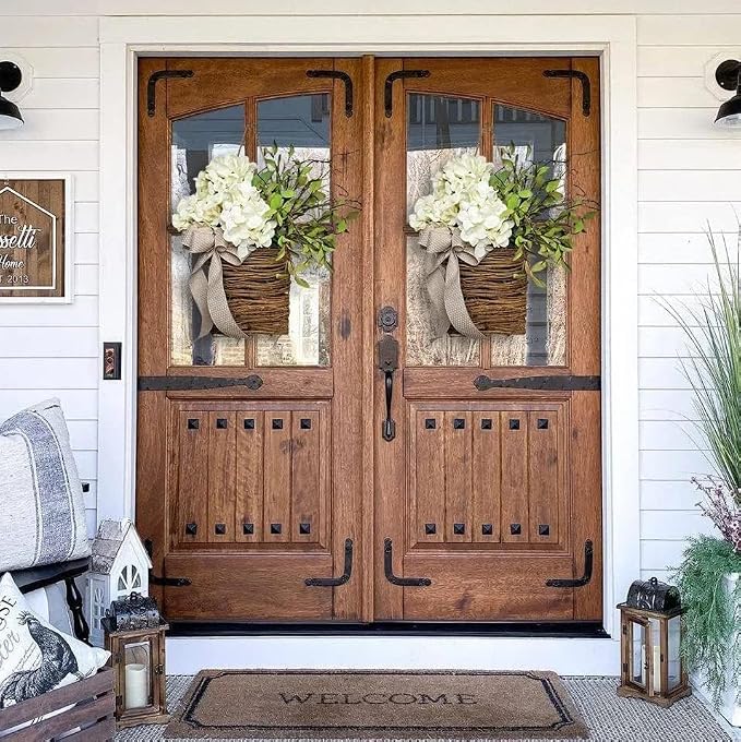 Cream Hydrangea Door Hanger Basket Wreath - Image 2