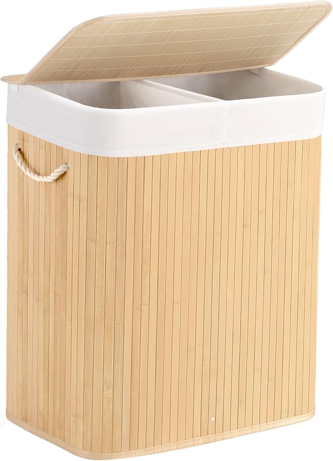 100L Laundry Hamper with lid, 2-Section Clothes Laundry Basket with Handles by Aliphonbyningge_ysHOME