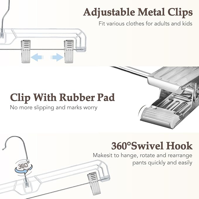 HOUSE DAY Clear Pants Hangers 100 Pack, Non-Slip Plastic Skirt Hanger - Image 3