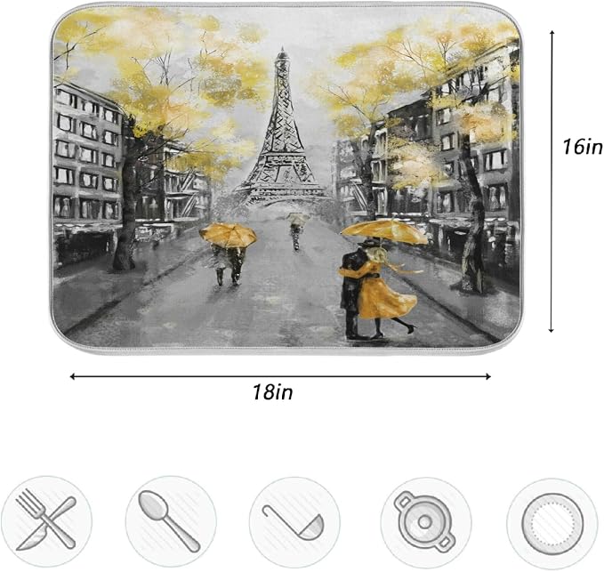 Stylish Romantic Paris Streetscape Eiffel Tower Painting Absorbent Dish Drying - Image 4