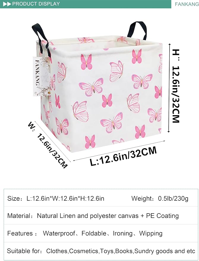 FANKANG Square Nursery Hamper Storage Bins Canvas Laundry Basket Foldable - Image 2