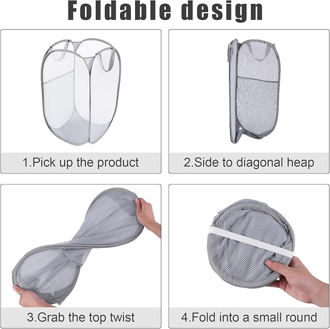 Kimmama Large Collapsible Mesh Laundry Basket, Foldable Pop Up Laundry Hamper - Image 7