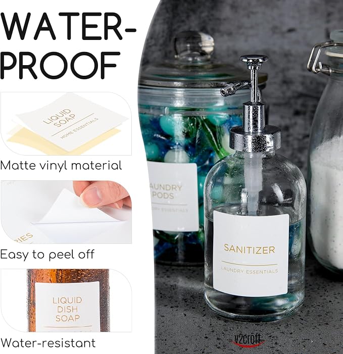 144 PCS Minimalist Laundry Room Gold Labels Set, v2croft Water Resistant - Image 3