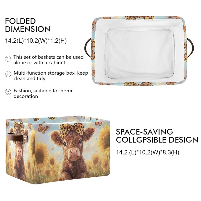 Cow Sunflowers Butterflies Yellow Rectangular Storage Bin Basket - Image 2