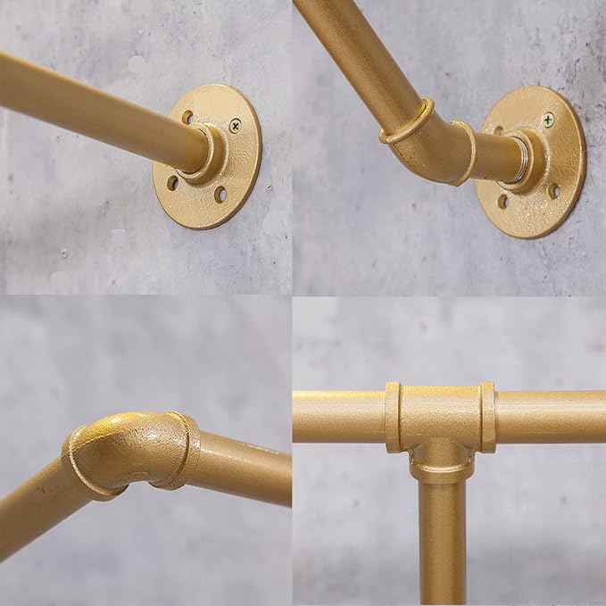Industrial Pipe Wall Mounted Clothes Hanging Shelves System, Metal Clothing - Image 7