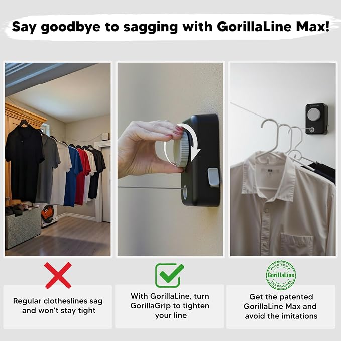 GorillaLine Max – Retractable Clothesline Indoor Outdoor, Non-Sagging Heavy - Image 3