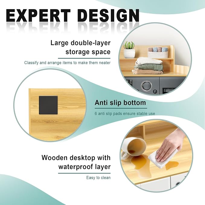 Wooden Laundry Countertop with 2 Tier Shelf, Universal Fit - Image 5