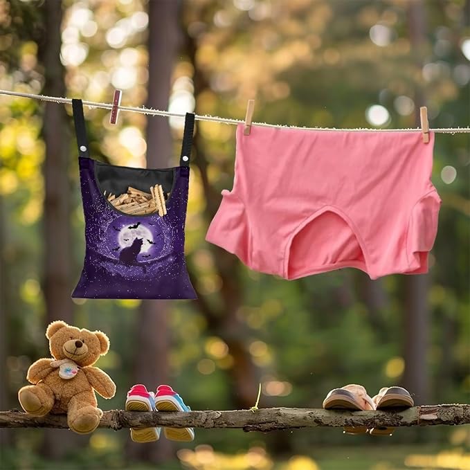 Cats Bats Moon Clothespin Bag Portable Laundry Clothes Pin Holder Machine - Image 3