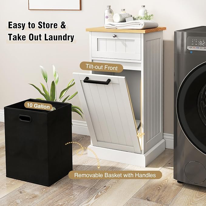 Giantex Tilt Out Laundry Hamper Cabinet, Bathroom Storage Cabinet - Image 5