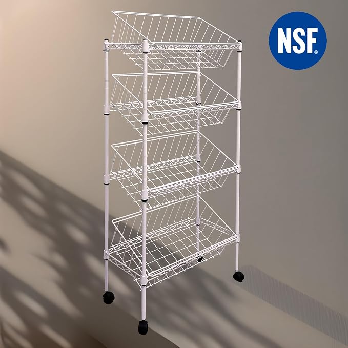NSF white 4-layer storage rack, kitchen basket rack, vegetable tableware sorting - Image 4