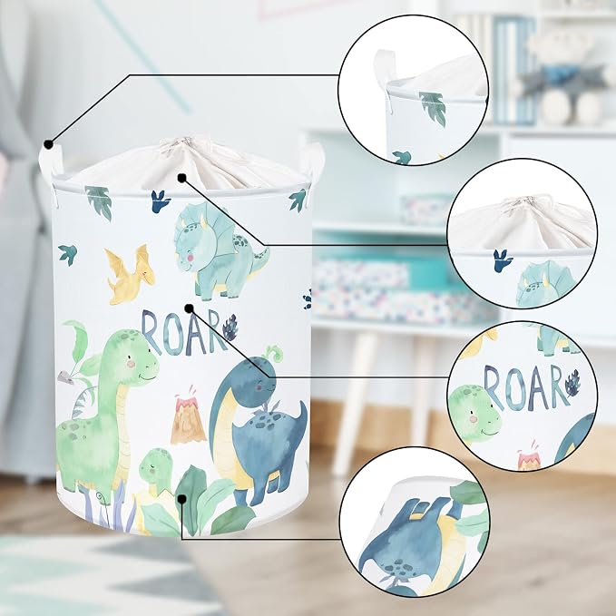 Clastyle 45L Cartoon Green Dinosaur Laundry Basket - Image 5