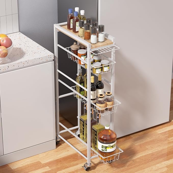 4 Tier Slim Rolling Storage Cart by OrganizedStorageSimpleLife