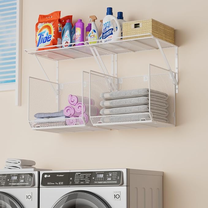 2 Pack Laundry Room Shelves Organization And Storage, Wall Mounted Clothes by BigPonPon