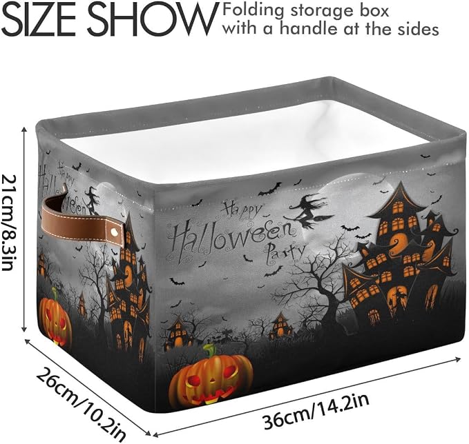 Halloween Spooky Witch Castle Storage Basket Fabric Kitchen Baskets Black Bat - Image 4