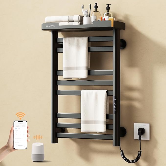 ENZE Smart Heated Towel Rack, 8-Bar Wall-Mounted Electric Towel Warmer by ENZESMART