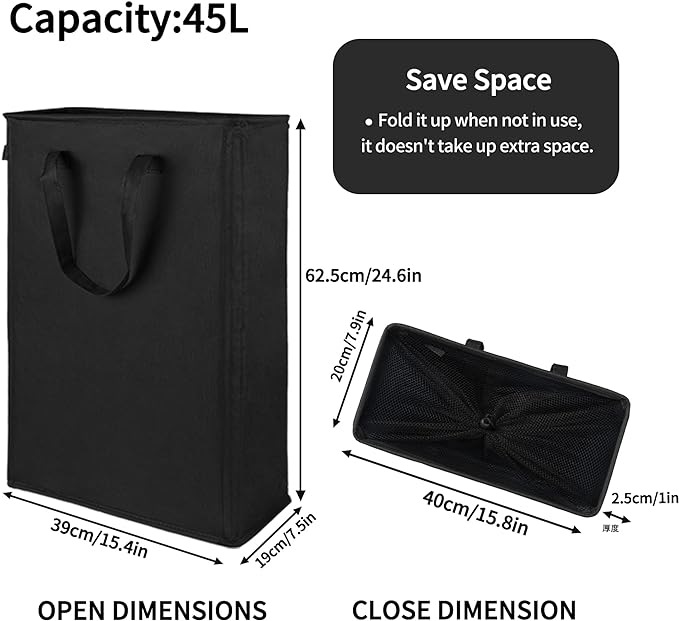 Odonata Slim Laundry Hamper Handles Collapsible Laundry Basket Thin Dirty - Image 2