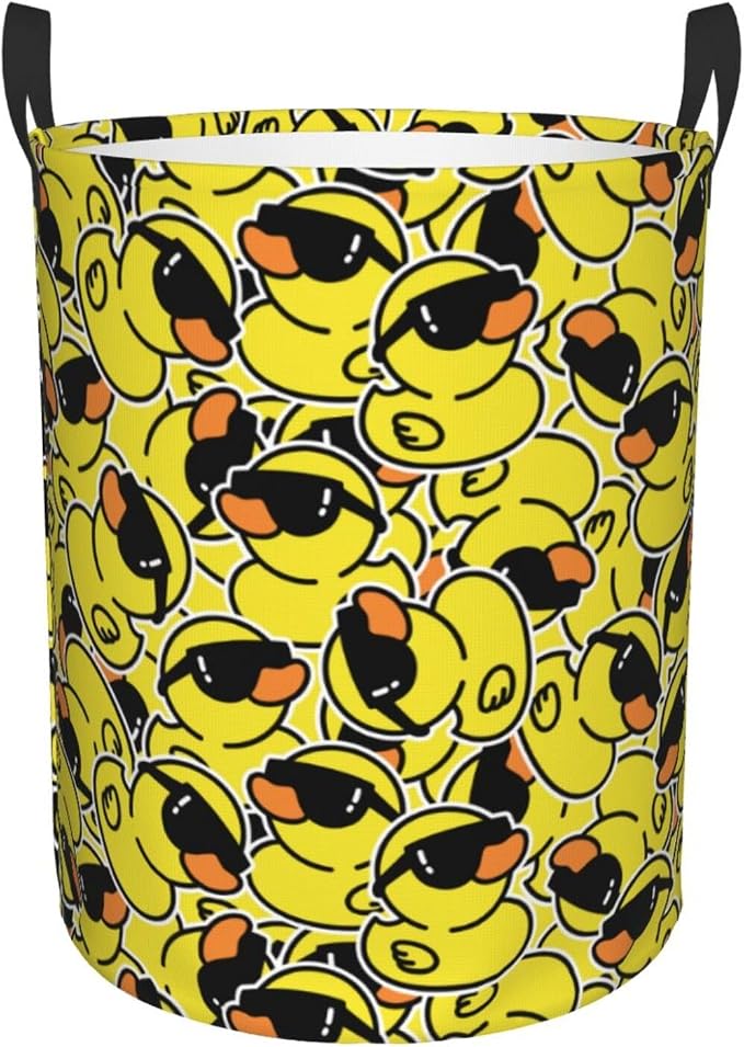Cute Rubber Ducks With Funny Sunglasses Laundry Hamper Bag With Waterproof Liner - Image 9