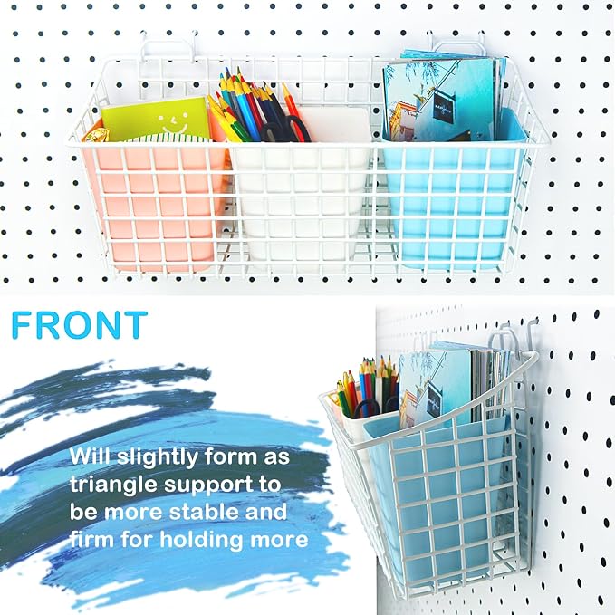 G.CORE 2 Pack Large Pegboard Baskets, Metal Shelves Hooks to 1/8" 1/4" Peg - Image 7