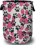 Pink Paw Print Laundry Basket, Foldable Waterproof Laundry Hamper Tote Bag by Unknown