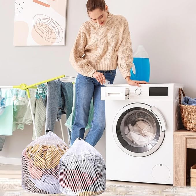 2pcs Mesh Laundry Bags for Socks, Machine Washable Drawstring Design Travel - Image 4