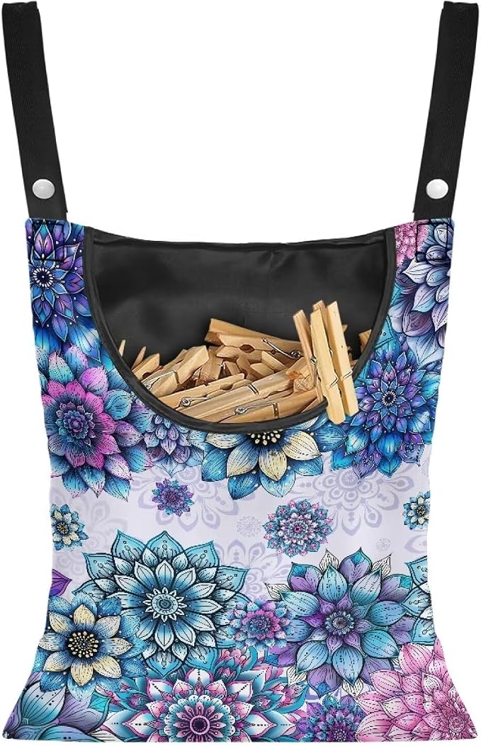 2 Pcs Boho Flower Print Summer Clothes Pin Bag Clothespin Bag Holder Clothespin by LJMKZJN