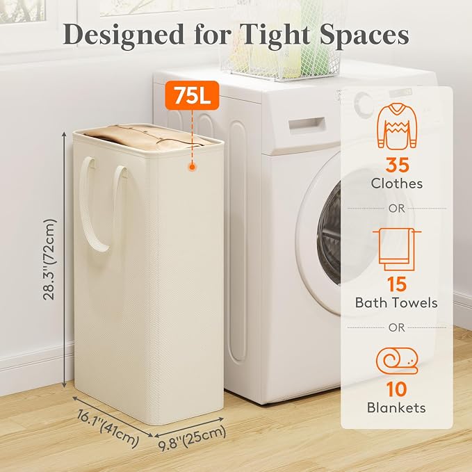Lifewit 75L Slim Laundry Hamper, Narrow Small Laundry Basket - Image 2